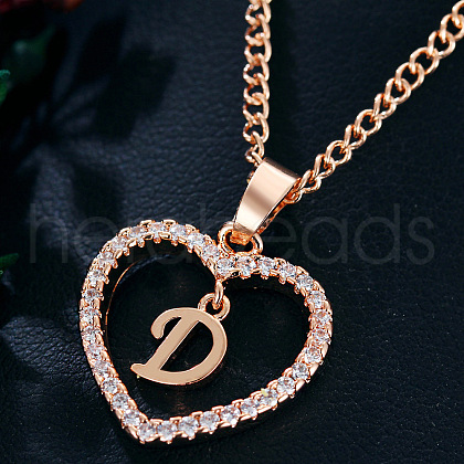 Alloy Crystal Rhinestone Heart with Initial Pendant Necklaces WGD4CFD-04-1