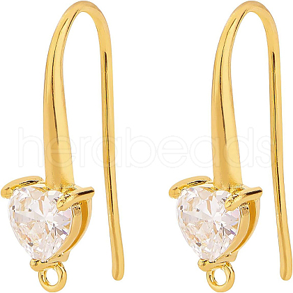 Brass Cubic Zirconia Earring Hooks KK-BC0006-32G-1
