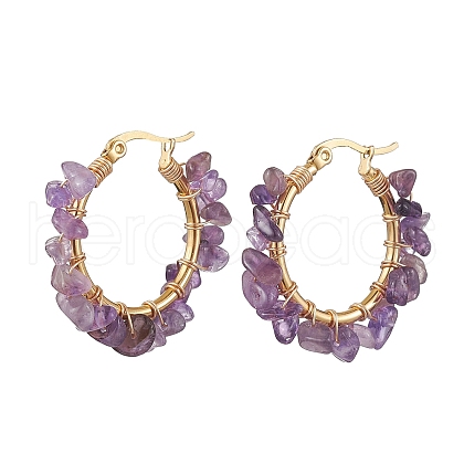 Natural Amethyst Hoop Earring EJEW-JE05709-05-1