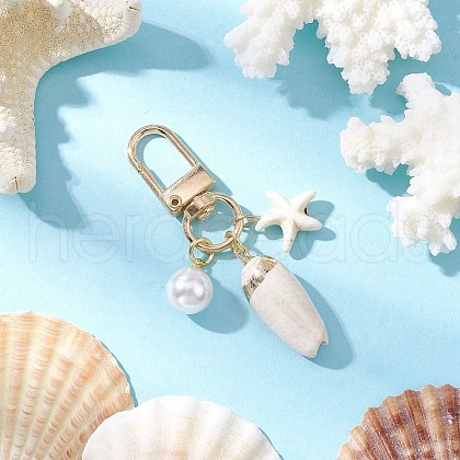 Spiral Shell & Synthetic Turquoise Starfish Pendant Decorations HJEW-JM03171-01-1
