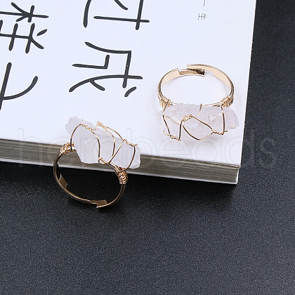 Nuggets Alloy Wire Wrapped Natural Quartz Crystal Cuff Rings FS-WGA7830-03-1