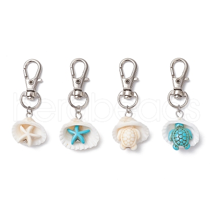 Synthetic Turquoise Starfish Turtle & Shell Pendant Decorations HJEW-JM03178-1
