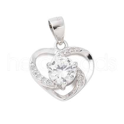 Fine Silver Cubic Zirconia Heart Charms STER-S008-02A-P-1