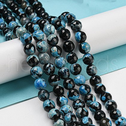 Faceted Round Dyed Natural Fire Crackle Agate Beads Strands G-D769-8mm-04-1