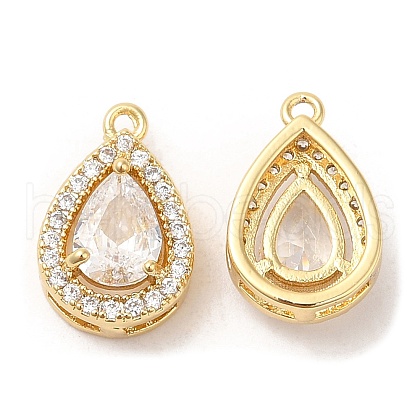 Brass and Clear Cubic Zirconia Pendants ZIRC-Q202-11G-1