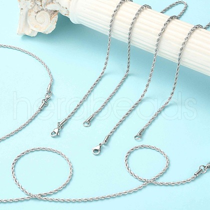 5Pcs 304 Stainless Steel Round Twist Rope Chain Necklaces Set for Men Women NJEW-YW0001-07-1