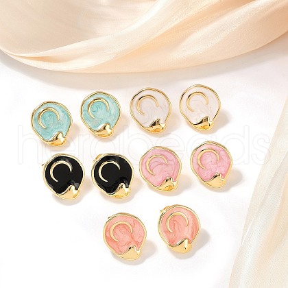 304 Stainless Steel Enamel Stud Earrings STAS-D368-05G-1