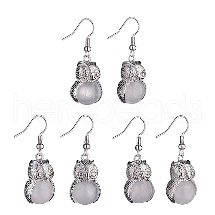 Natural Quartz Crystal Owl Dangle Earrings EJEW-A092-08P-19-1