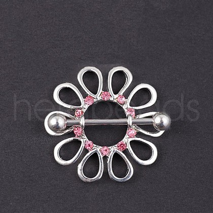 316L Surgical Stainless Steel Rose Rhinestone Nipple Rings FS-WGB766E-11-1