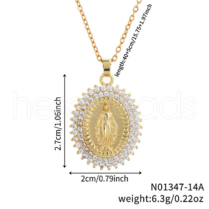 Elegant Vintage Brass Pave Cubic Zirconia Virgin Mary Religion Pendant Necklaces JB8596-3-1