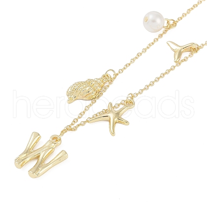 Bohemian Summer Beach Style 18K Gold Plated Shell Shape Initial Pendant Necklaces IL8059-23-1