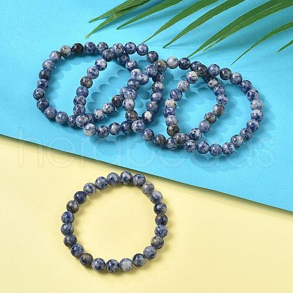 Natural Blue Spot Jasper Beaded Stretch Bracelets BJEW-Q692-35-8mm-1