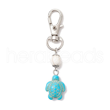 Tortoise & Round Synthetic Turquoise Pendant Decoration HJEW-JM02295-01-1