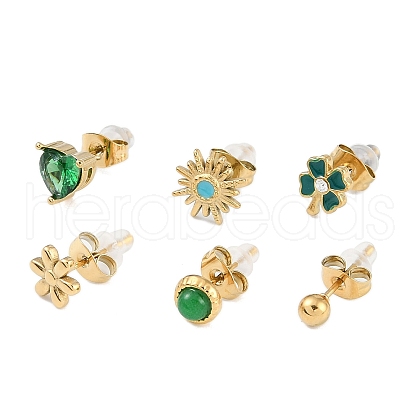 304 Stainless Steel Rhinestone Stone Dyeing Stud Earrings EJEW-S224-04G-03-1