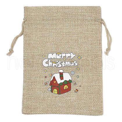 Christmas Printed Burlap Packing Pouches Drawstring Bags ABAG-Q053-02B-08-1
