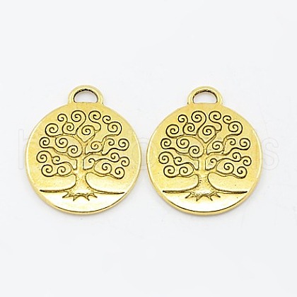 Tibetan Style Alloy Tree of Life Pendants TIBEP-19040-AG-RS-1