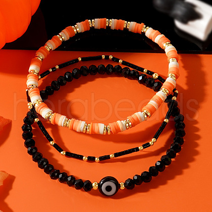 Halloween Theme 3Pcs 3 Styles Glass Beads Stretch Bracelet Set for Women Men TL8429-1