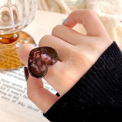 Leopard Print Heart Resin Finger Rings FS-WG50564-02-1