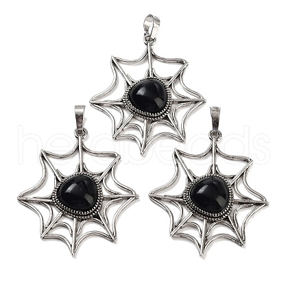 Natural Obsidian Spider Web Pendants G-Q163-09AS-02-1