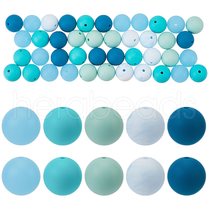SOFPLATE 60Pcs 2 Styles Round Silicone Focal Beads with Fluorescence Acrylic Beads SIL-SP0001-01B-1