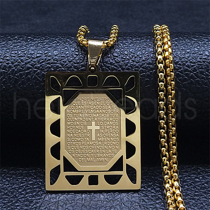 304 Stainless Steel Rectangle Pendant Necklaces NJEW-S007-12G-1