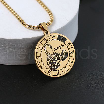 Flat Round with Constellation 201 Stainless Steel Pendant Necklaces WG10AD9-08-1