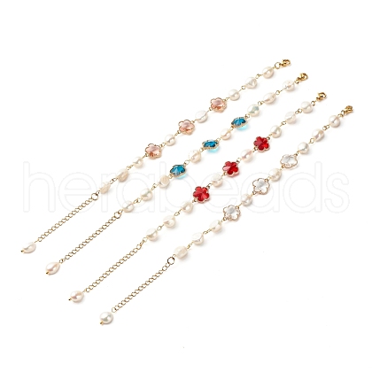 Plum Blossom Flower Glass Link Bracelets Set for Teen Girl Women X1-BJEW-TA00017-1