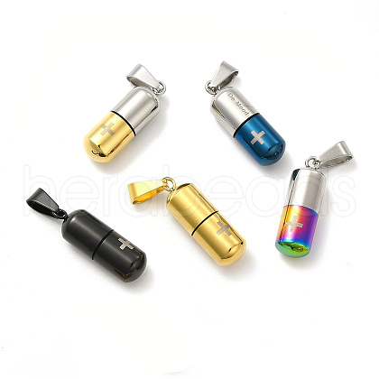 Ion Plating(IP) 304 Stainless Steel Openable Capsule Pill Box Pendants STAS-E184-01-1