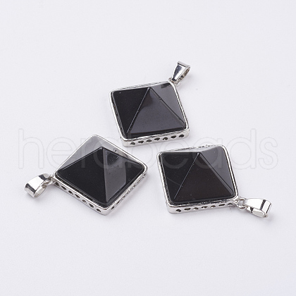 Natural Dyed & Heated Black Agate Pendants G-E442-02R-1