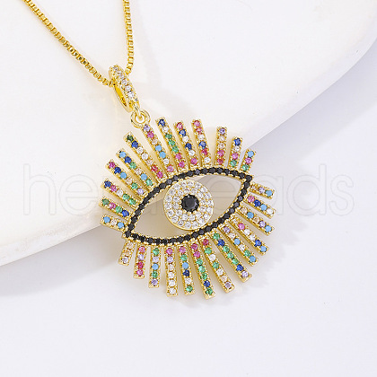 Brass Micro Pave Colorful Cubic Zirconia Evil Eye Pendant Necklaces for Women FS-WG14FE5-01-1