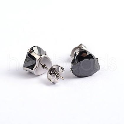 Heart 304 Stainless Steel Cubic Zirconia Stud Earrings EJEW-H306-19-4mm-1