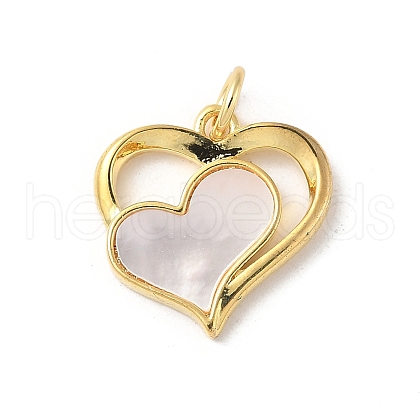 Brass Pave Natural White Shell Heart Charms with Jump Rings KK-S522-08B-G-1