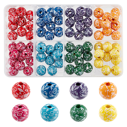 SUPERFINDINGS Printed Natural Wooden Beads WOOD-FH0001-54-1
