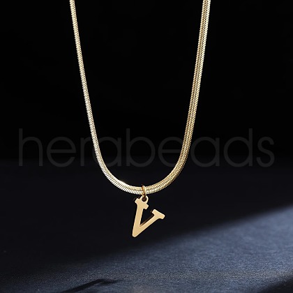 316 Surgical Stainless Steel Initial Pendant Flat Snake Chain Necklaces for Women WGC1053-22-1