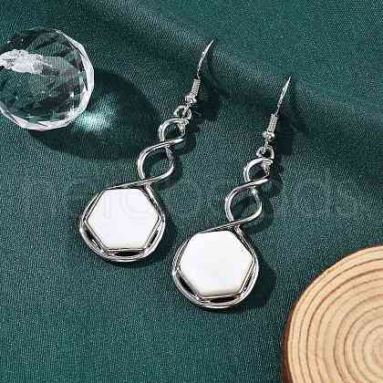 Hexagon Natural Shell Dangle Earrings EJEW-K298-02P-1
