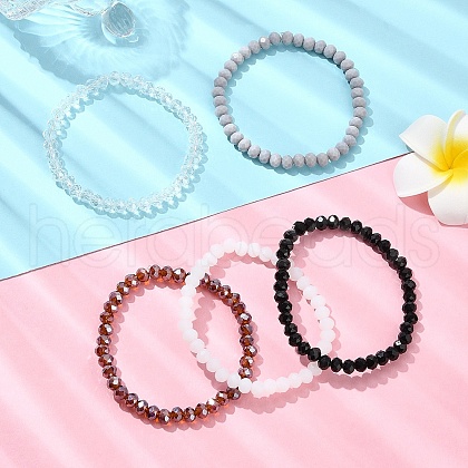 5Pcs 5 Styles Faceted Rondelle Glass Beaded Stretch Bracelet Sets BJEW-YW00004-05-1