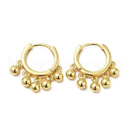 Brass Round Beads Dangle Hoop Earrings for Women EJEW-A079-07G-1