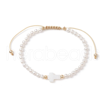 Shell Pearl Braided Bead Bracelets BJEW-JB11479-04-1