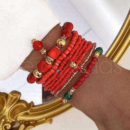 8Pcs 8 Styles Glass Seeded Beaded Stretch Bracelet Set WG2CB6D-01-1