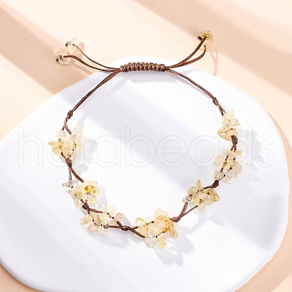 Adjustable Natural Yellow Quartz Braided Bead Bracelets for Women BJEW-U035-02J-1
