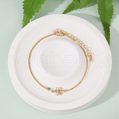 Brass Micro Pave Cubic Zirconia Birthday Flower Link Bracelets BJEW-U031-01G-03-1