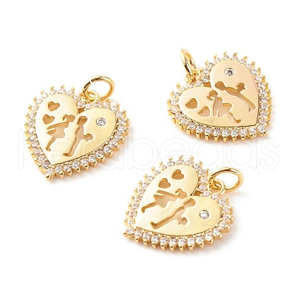 Valentine's Day Theme Brass Micro Pave Clear Cubic Zirconia Pendants ZIRC-P094-19G-RS-1