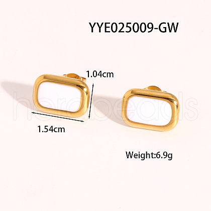 Vintage Stainless Steel White Enamel Rectangle Stud Earrings for Women PC2177-5-1