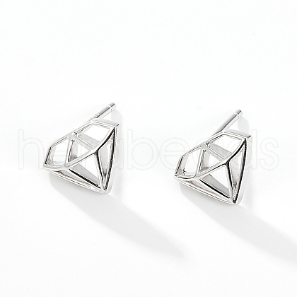 S925 Sterling Silver Geometric Diamond Shape Stud Earrings for Women Daily Wear DY7121-1-1