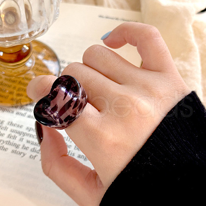 Leopard Print Heart Resin Finger Rings FS-WG50564-05-1