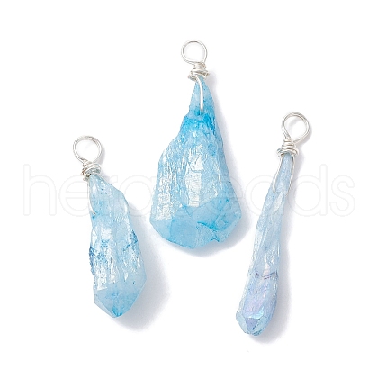 Electroplated Natural Quartz Crystal Dyed Pendants PALLOY-JF02324-04-1