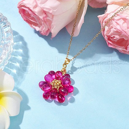 Flower Handmade Glass Seed Beaded Pendant Necklaces NJEW-MZ00096-04-1