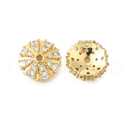 Flower Brass Clear Cubic Zirconia Bead Caps KK-V008-03G-1