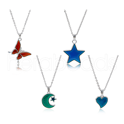 FIBLOOM 4Pcs 4 Style Mood Necklaces Set NJEW-FI0001-33-1