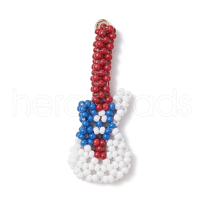 Handmade Glass Seed Beaded Guitar Pendants PALLOY-MZ00501-1